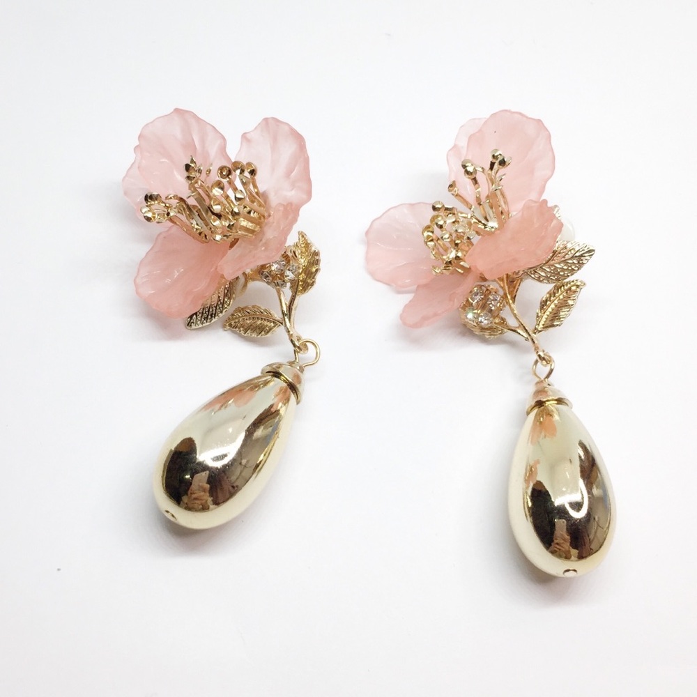 NWOT Zara Pink Floral Drop Earrings - Picture 4 of 5